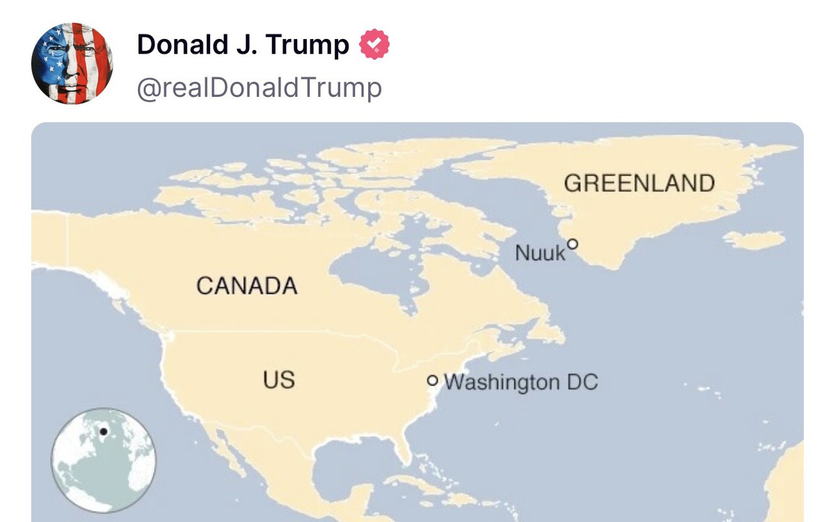 Ông Trump đăng bản đồ ẩn ý sáp nhập Canada và Greenland vào Mỹ