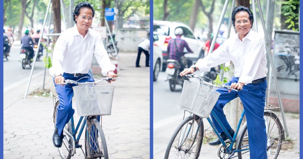 Xem ảnh Chế Linh đạp xe, uống trà vỉa hè trong tiết thu Hà Nội