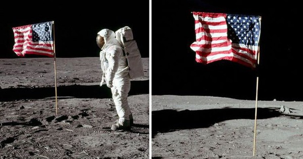 lá cờ Mỹ tung bay trên mặt trăng
