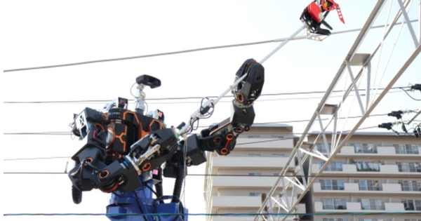 Giant robot fixes train lines
